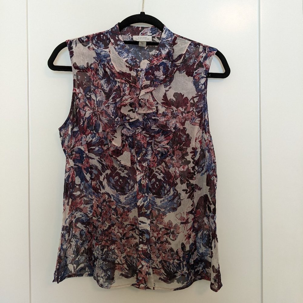 NWT Tahari ASL Floral Ruffled Sleeveless Button-down Blouse in Size Small